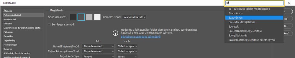 Keresés keresőszavakkal a Beállítások keresősávjában
