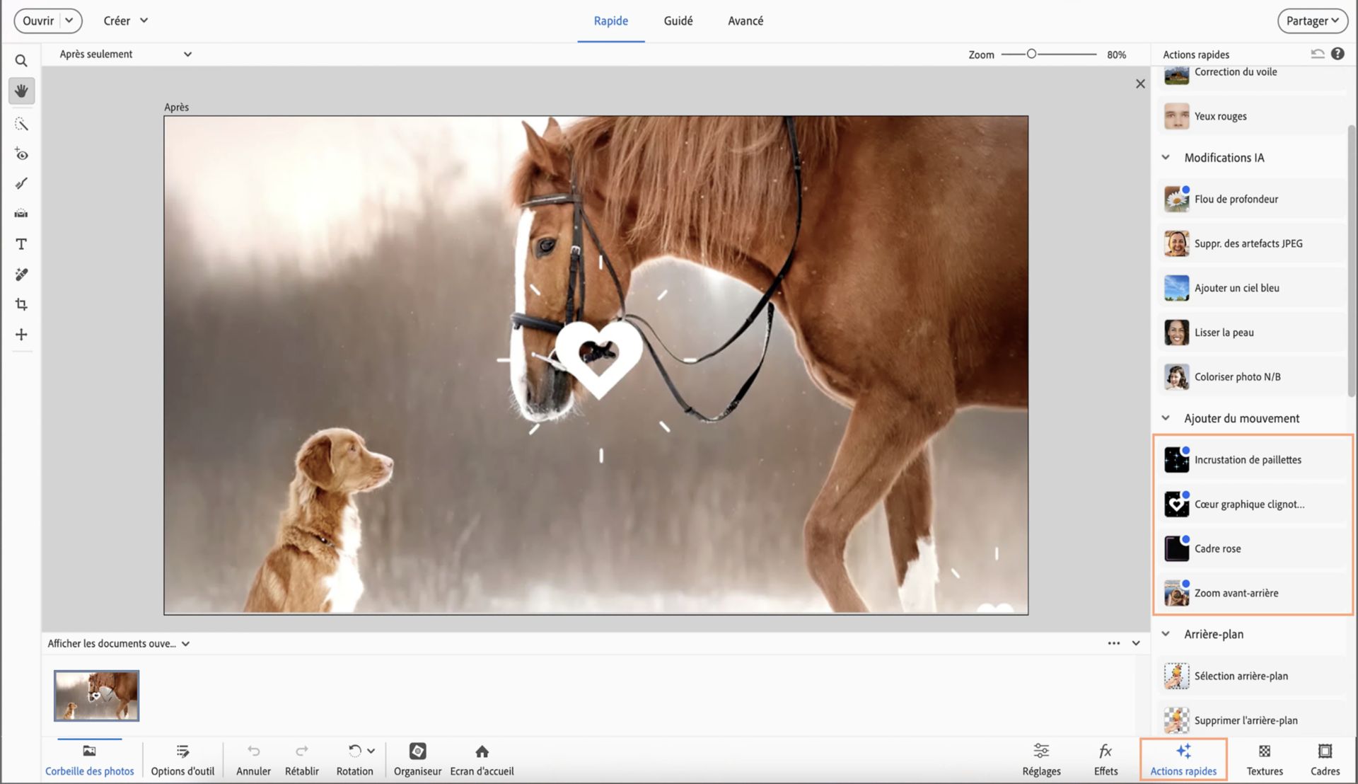 Explorez les actions rapides populaires dans Photoshop Elements. 