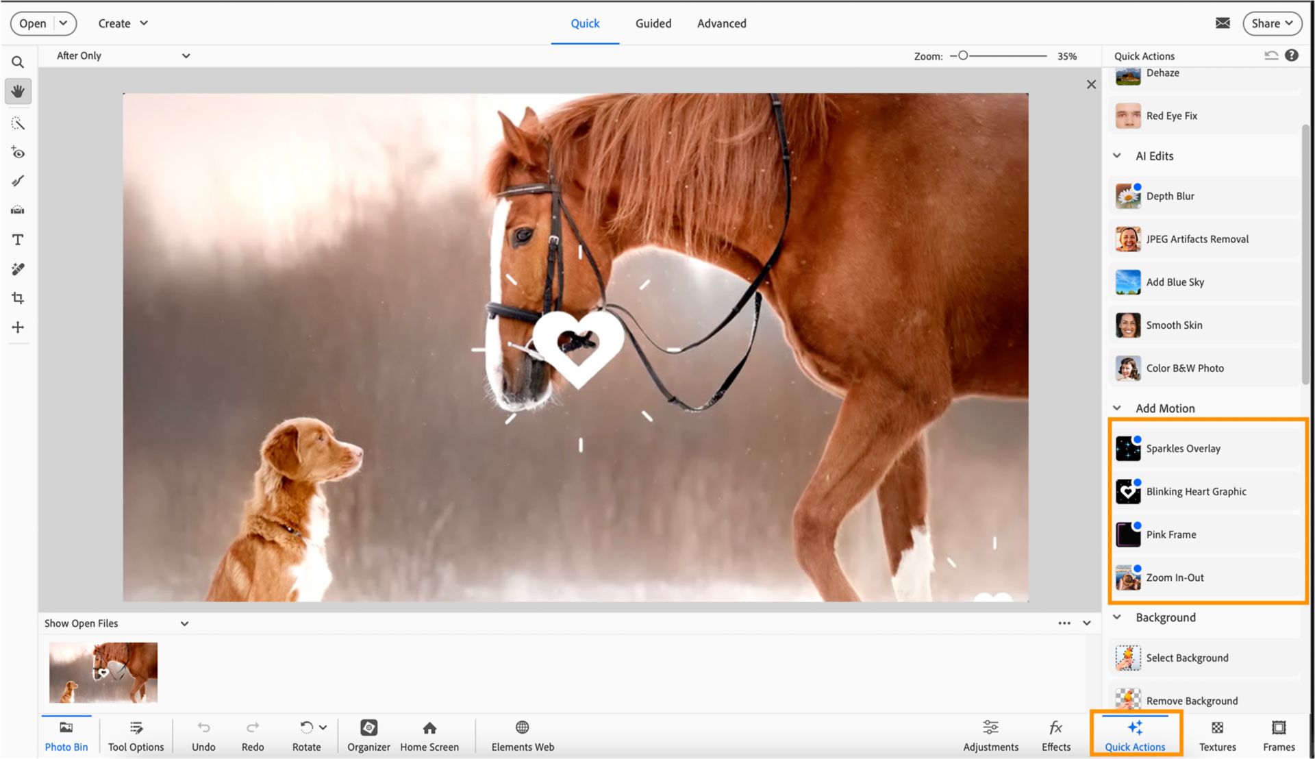 Explore popular Quick Actions in Photoshop Elements. 