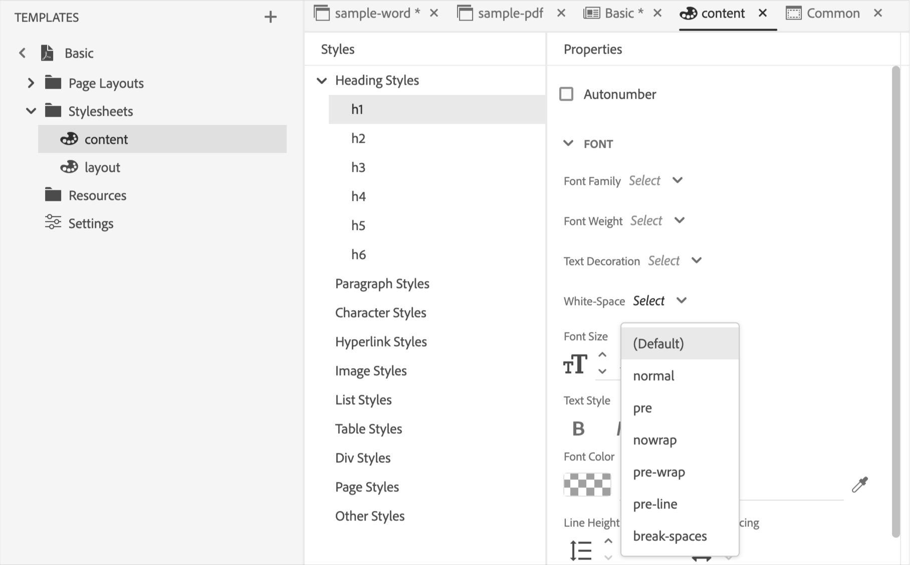 CSS white space options