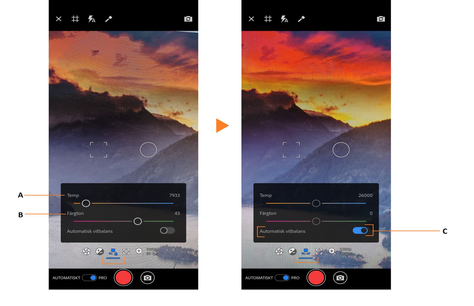 PRO-alternativ för vitbalans i Premiere Rush