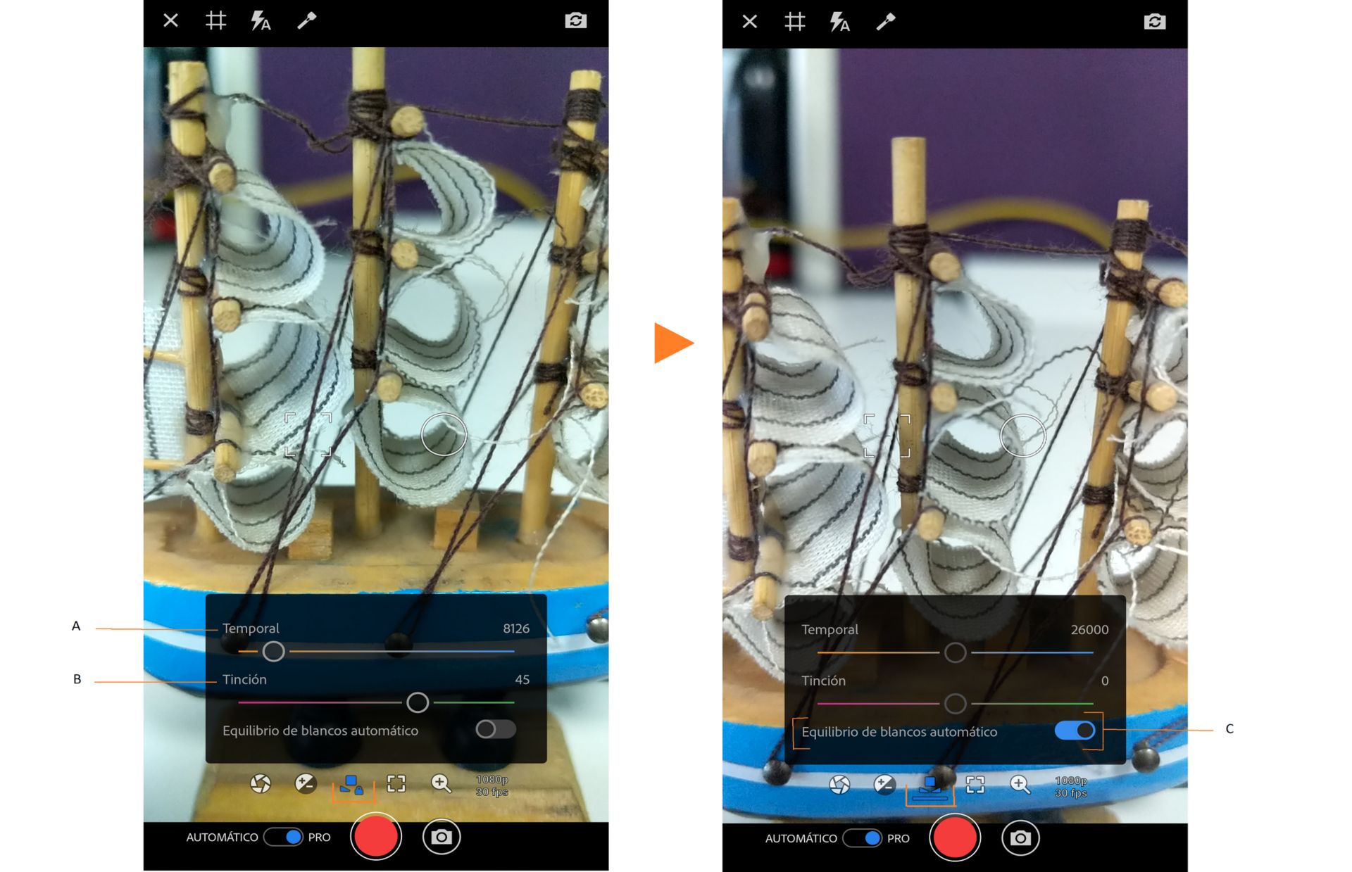 Opciones profesionales de equilibrio de blancos en Premiere Rush
