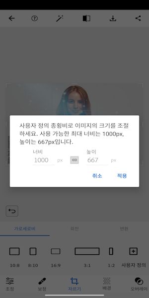 폭 또는 높이를 설정하여 사진 크기 조정