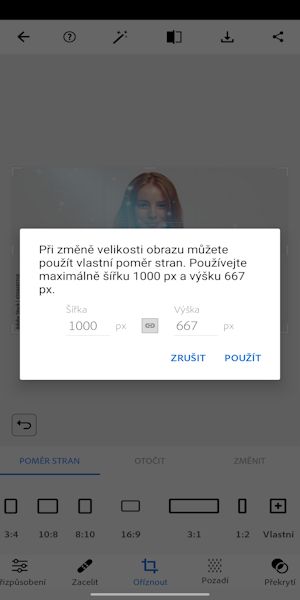 Změna velikosti fotografie nastavením libovolné šířky nebo výšky
