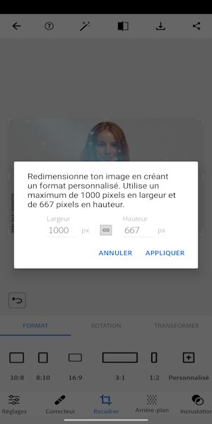 Définissez toute largeur ou toute hauteur pour redimensionner votre photo