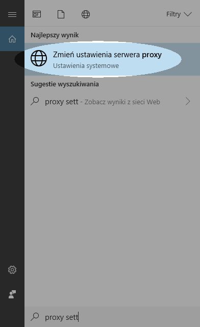 Konfigurowanie ustawień serwera proxy w systemie Windows 10 do współpracy z bibliotekami — krok 1