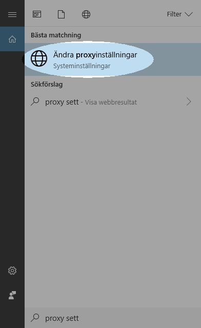 Konfigurera proxyinställningarna på Win 10 för att arbeta med bibliotek – steg 1