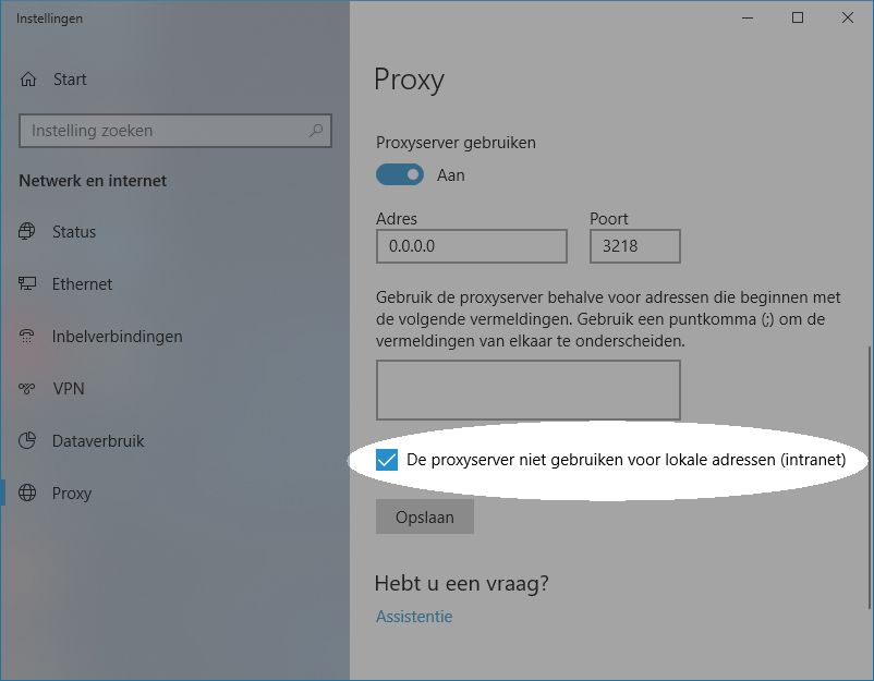 Configureer je proxy in Win 10 om te werken met bibliotheken - Stap 2