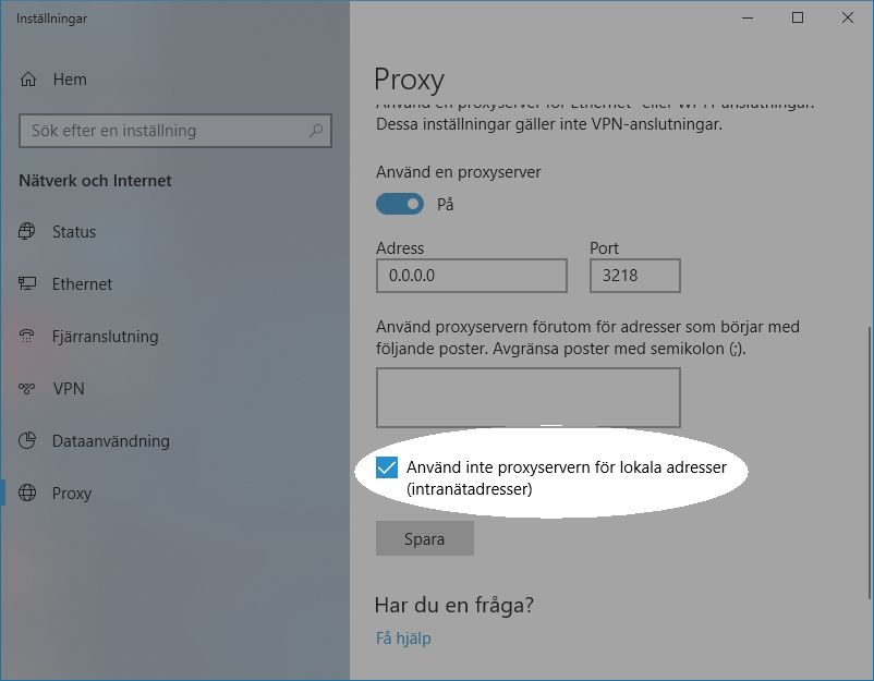 Konfigurera proxyn på Win 10 för att arbeta med bibliotek – steg 2