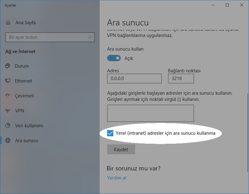 Win 10'da proxy ayarlarınızı kitaplıklarla çalışacak şekilde yapılandırma - 2. Adım