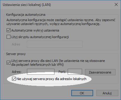 Konfigurowanie ustawień serwera proxy w systemie Windows 7 do współpracy z bibliotekami — krok 4