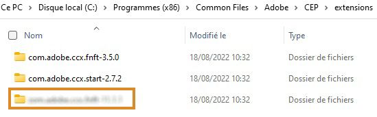 Dossier des extensions Windows