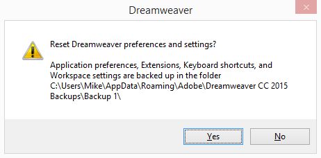 Dreamweaver のビヘイビアーが異常ですか？環境設定の復元を試行してください。