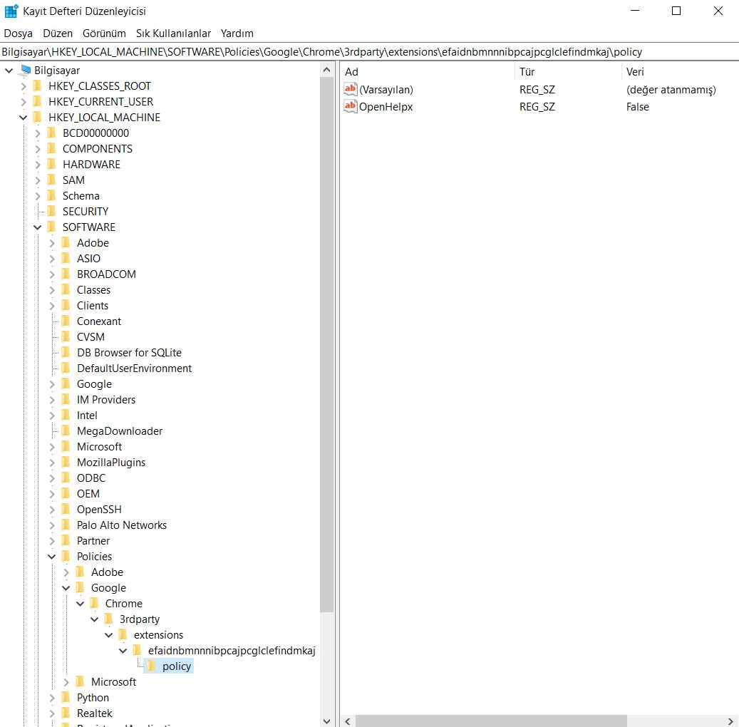Windows kayıt defteri anahtarı