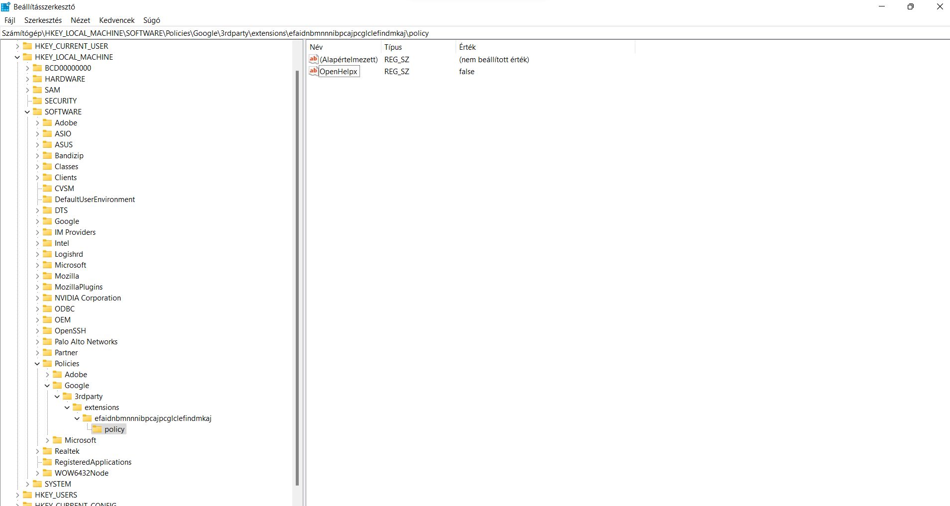 Windows rendszerleíró-kulcs