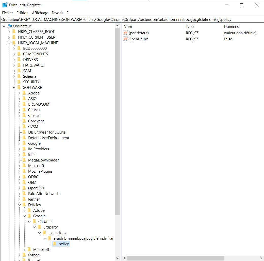 Clé de registre Windows