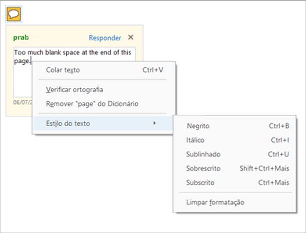 Com textos e opções de formatação pop-up 