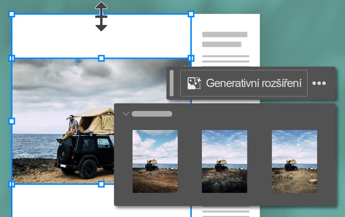 Obrazovka zobrazující generativní rozšíření
