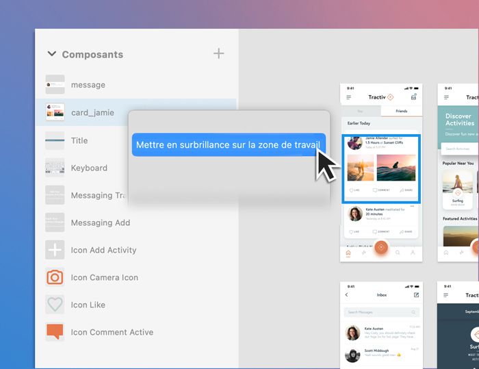 Mettre en surbrillance sur la zone de travail