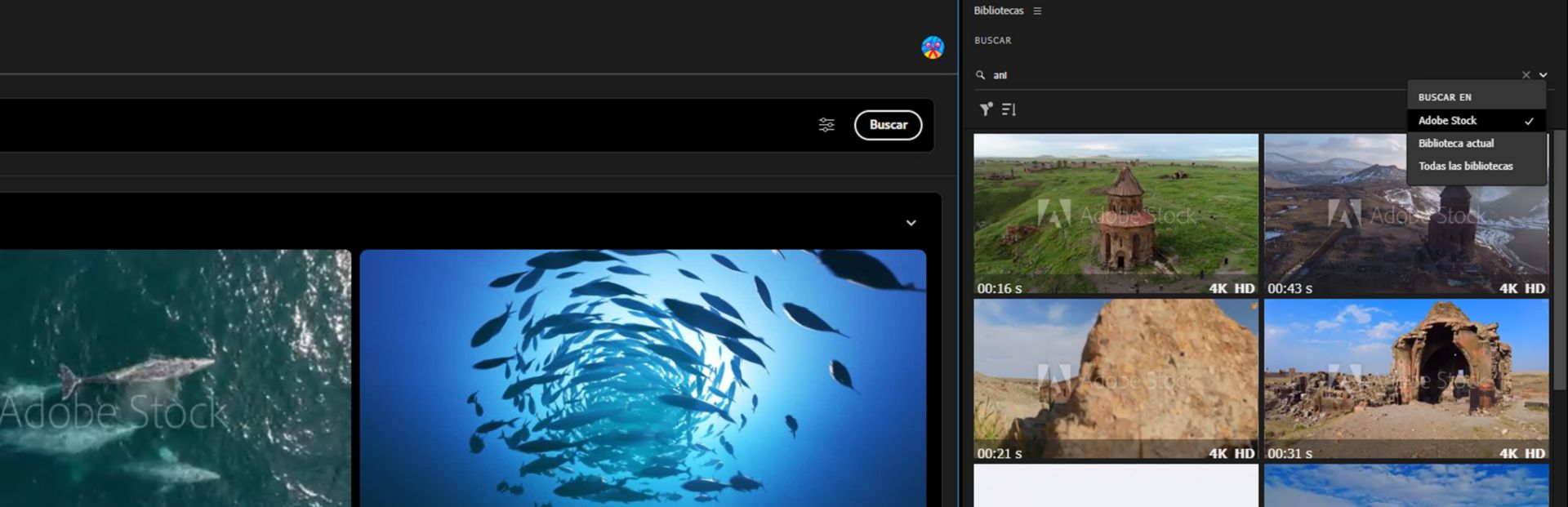 Adición de recursos de Adobe Stock desde el panel Biblioteca