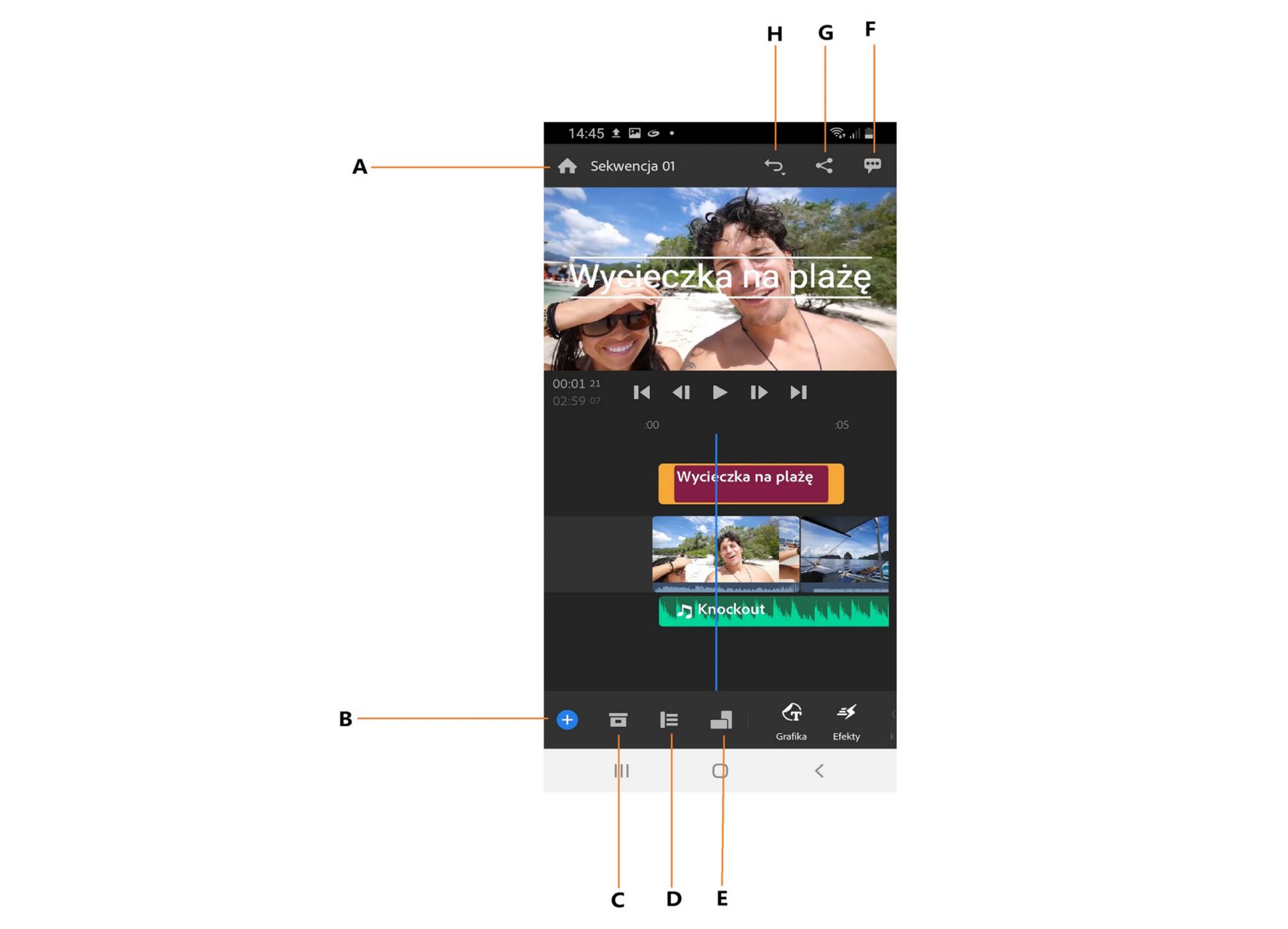Przestrzeń robocza Edytuj programu Premiere Rush