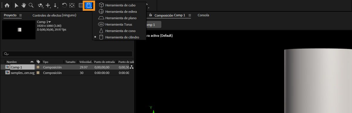 La herramienta de dibujo de malla está seleccionada y se puede elegir entre diferentes mallas paramétricas como la esfera, el cubo, el cono y el anillo.
