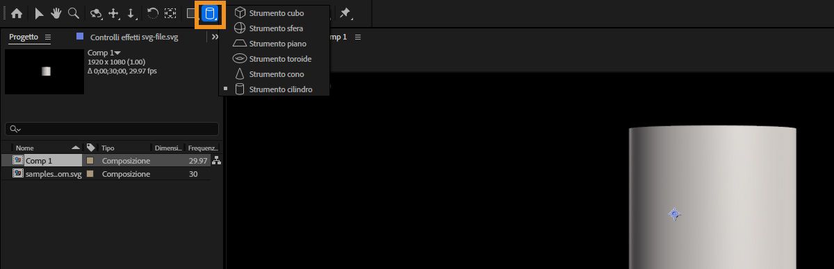 Lo strumento di disegno trama è selezionato e ci sono diverse trame parametriche tra cui scegliere come sfera, cubo, cono e toro.