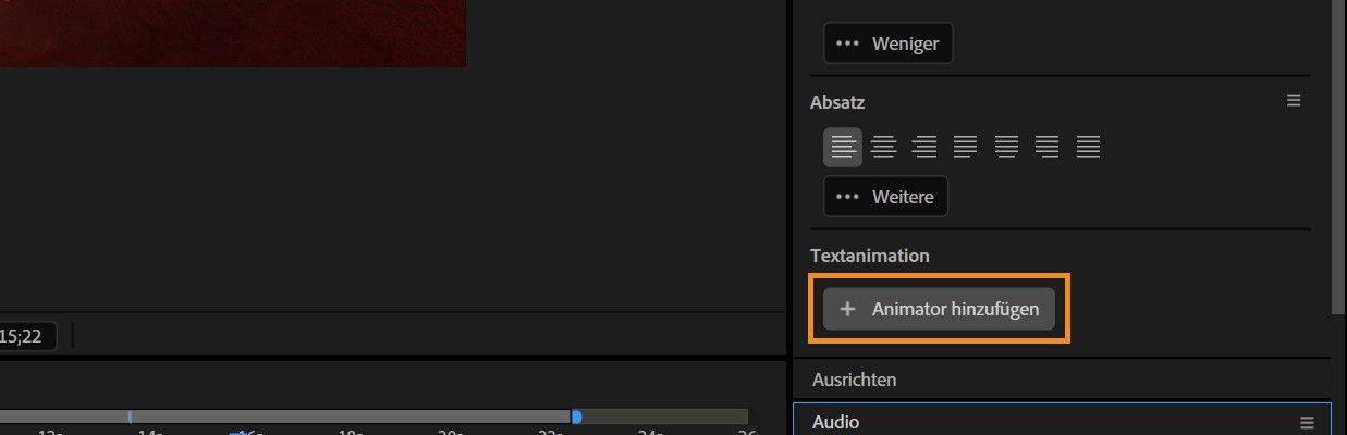 Die Schaltfläche „Animator hinzufügen“ ist im Bedienfeld „Eigenschaften“ ausgewählt.