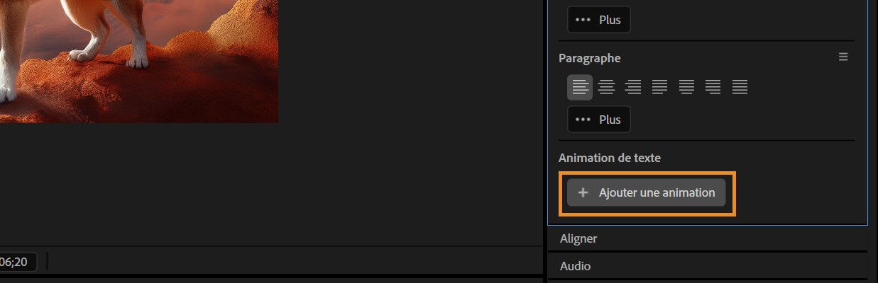 Le bouton Ajouter un animateur est sélectionné dans le panneau Propriétés.
