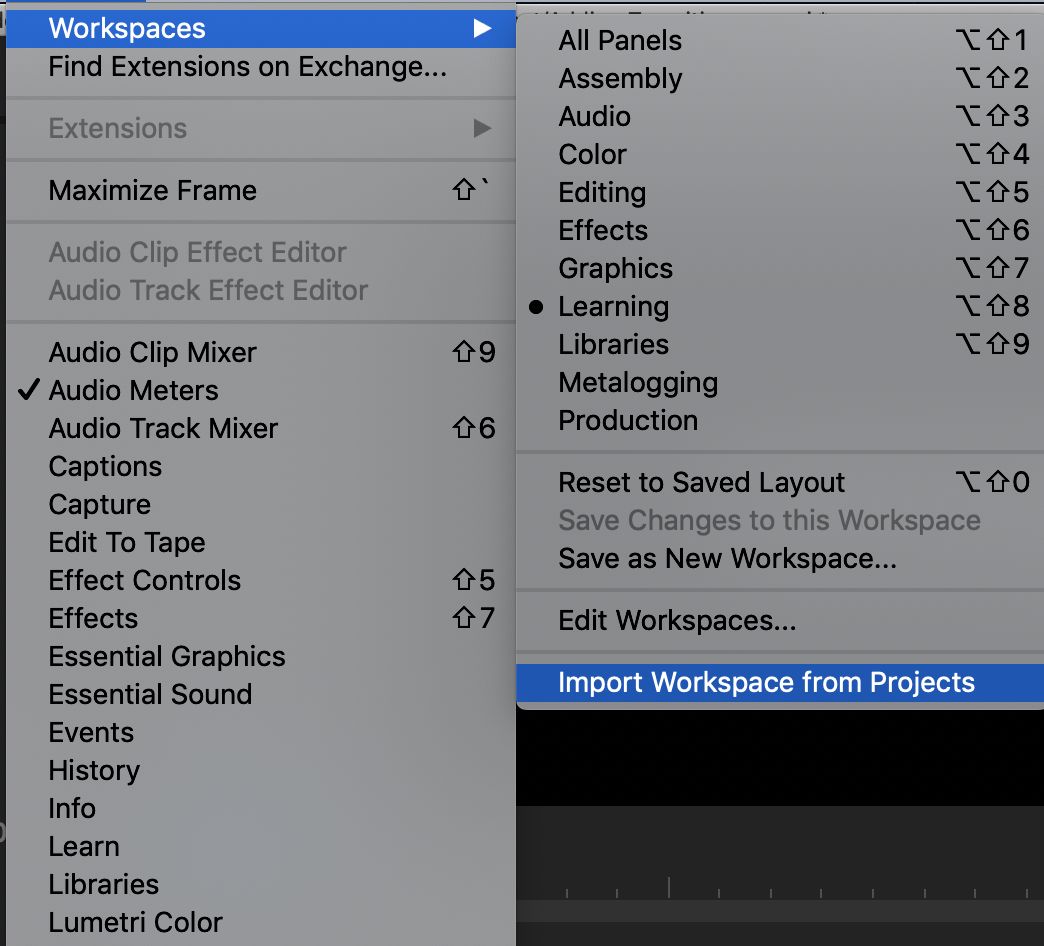 Desmarcar Importar workspace de projetos