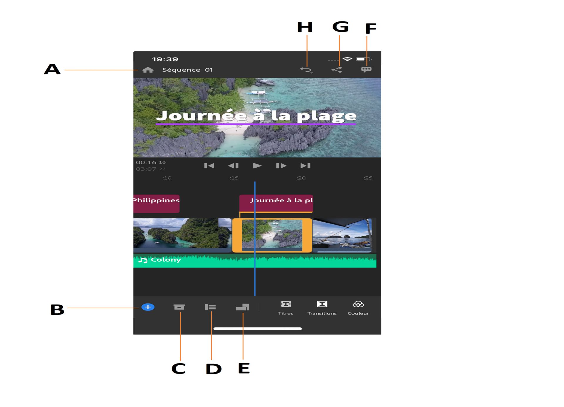 Espace de travail Modifier de Premiere Rush