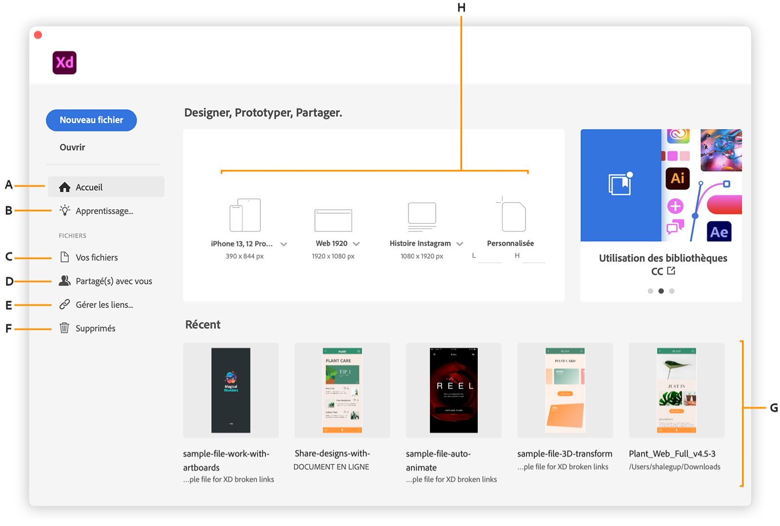 Écran d’accueil de XD