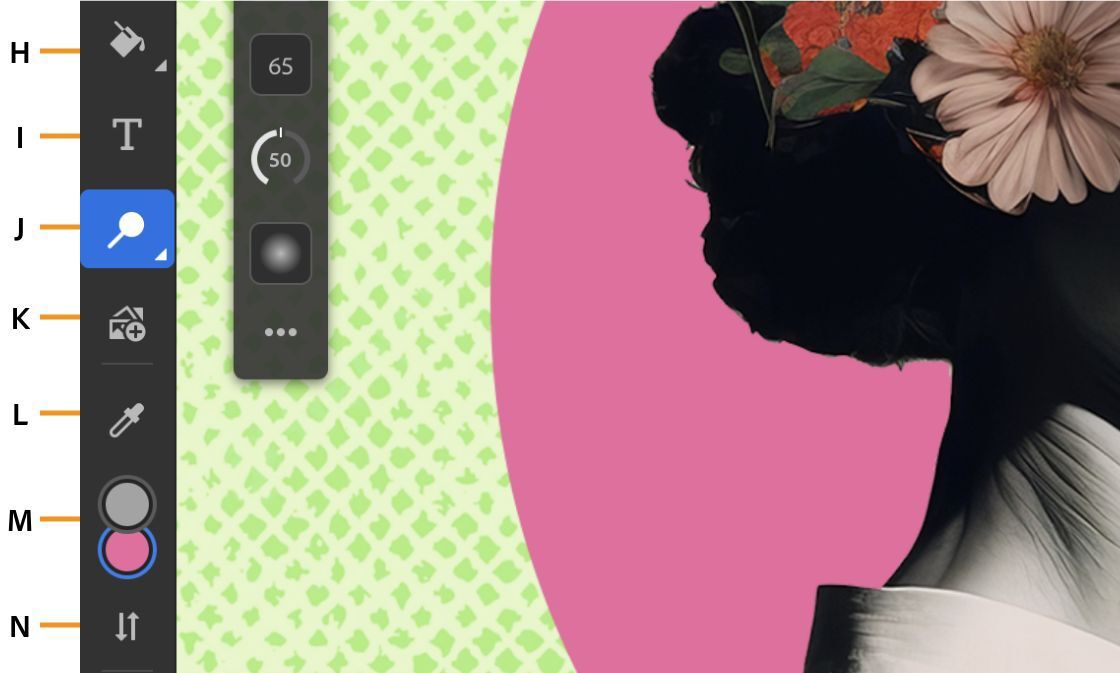 Werkbalk in Photoshop op de iPad