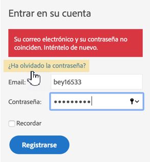 Mensaje de error de autenticación