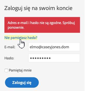 Komunikat o błędzie uwierzytelniania