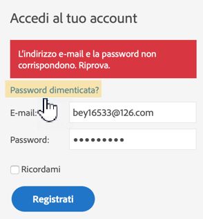 Messaggio di errore di autenticazione