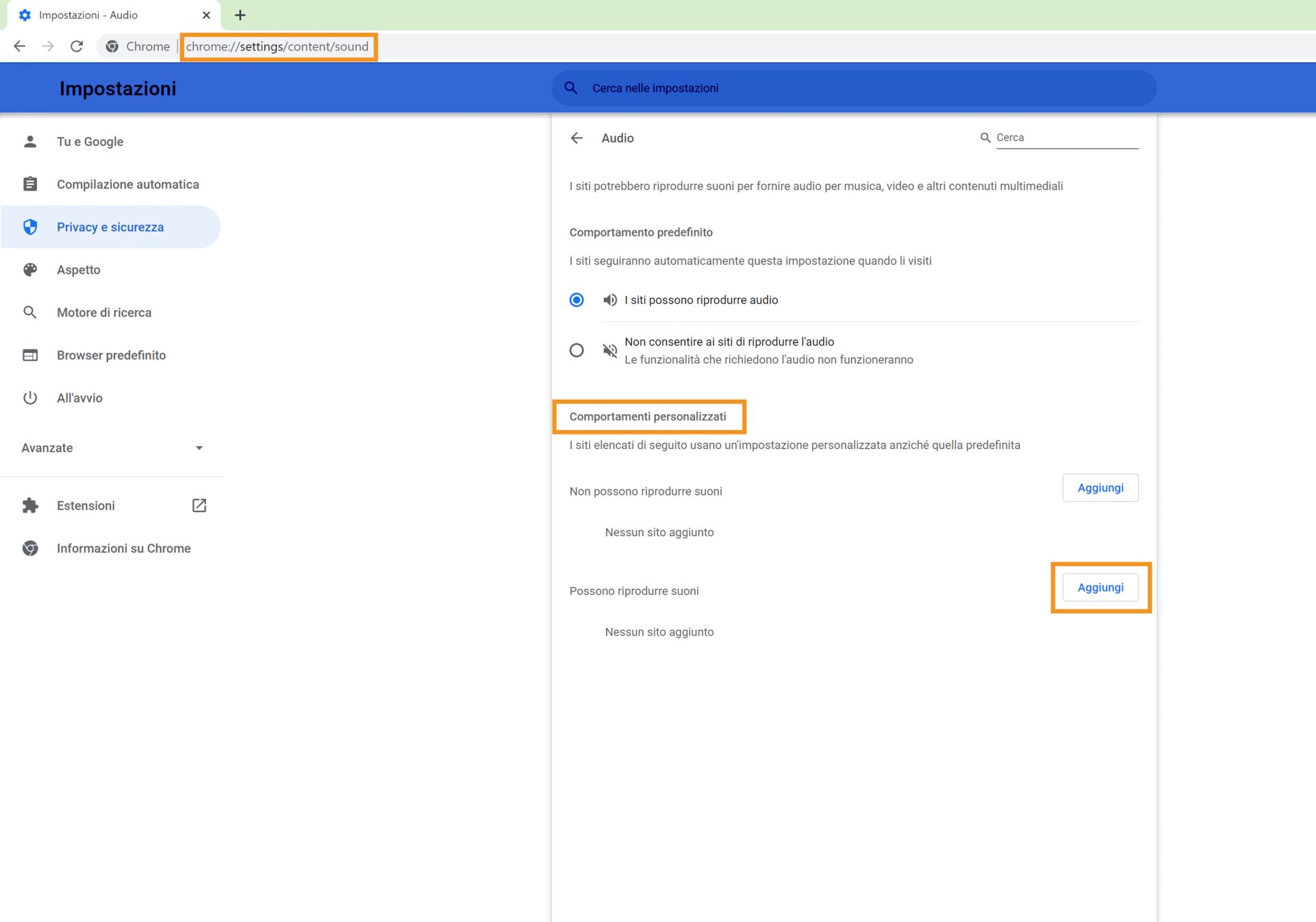Attivazione dell'audio per i collegamenti dei prototipi XD nelle impostazioni di Chrome