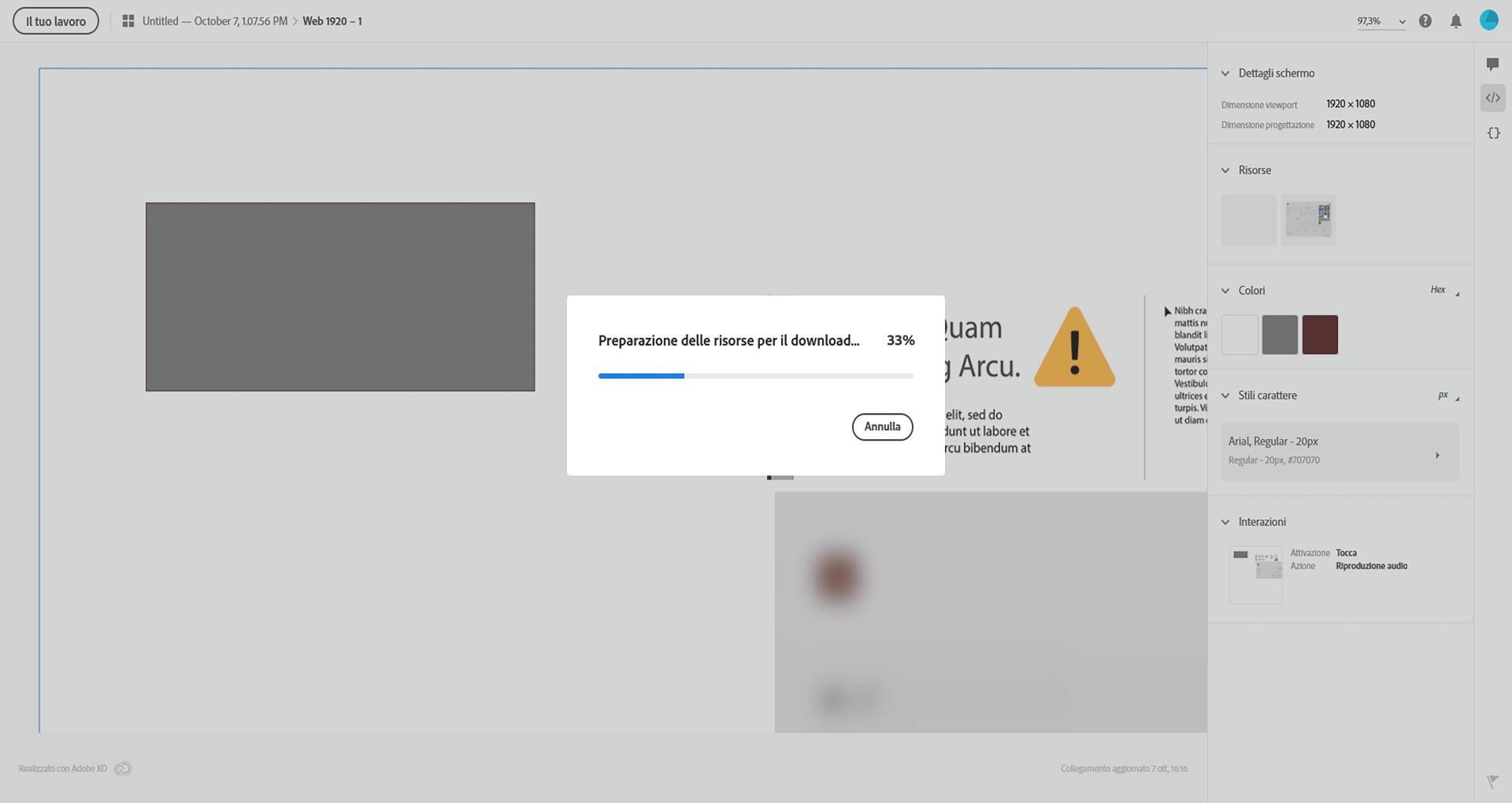Finestra di dialogo che mostra l'avanzamento del download