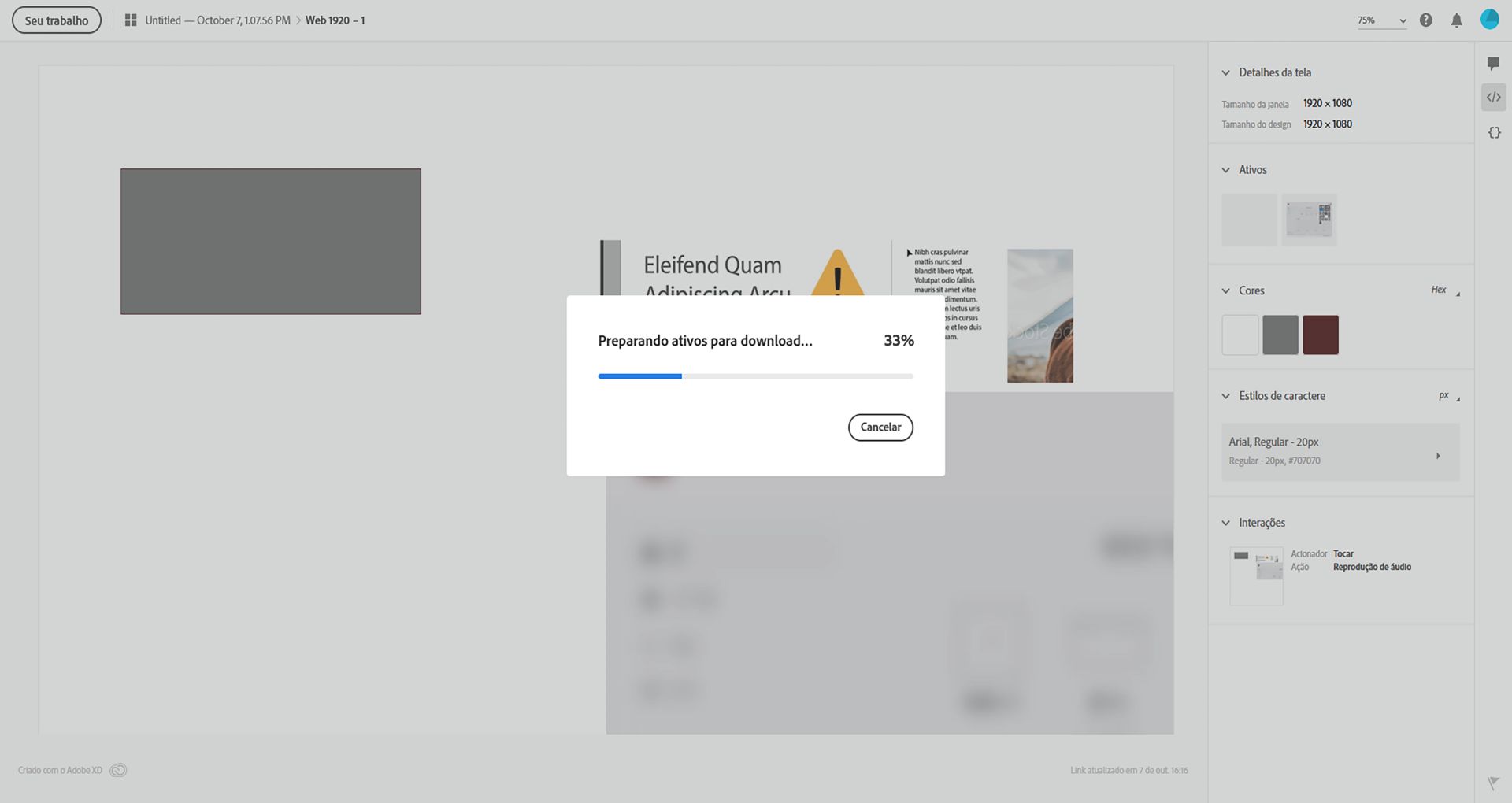 Caixa de diálogo mostrando o progresso do download