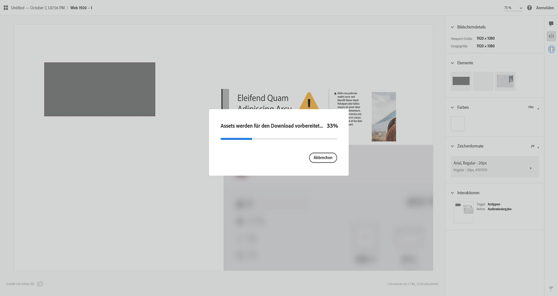 Dialogfeld mit dem Download-Status