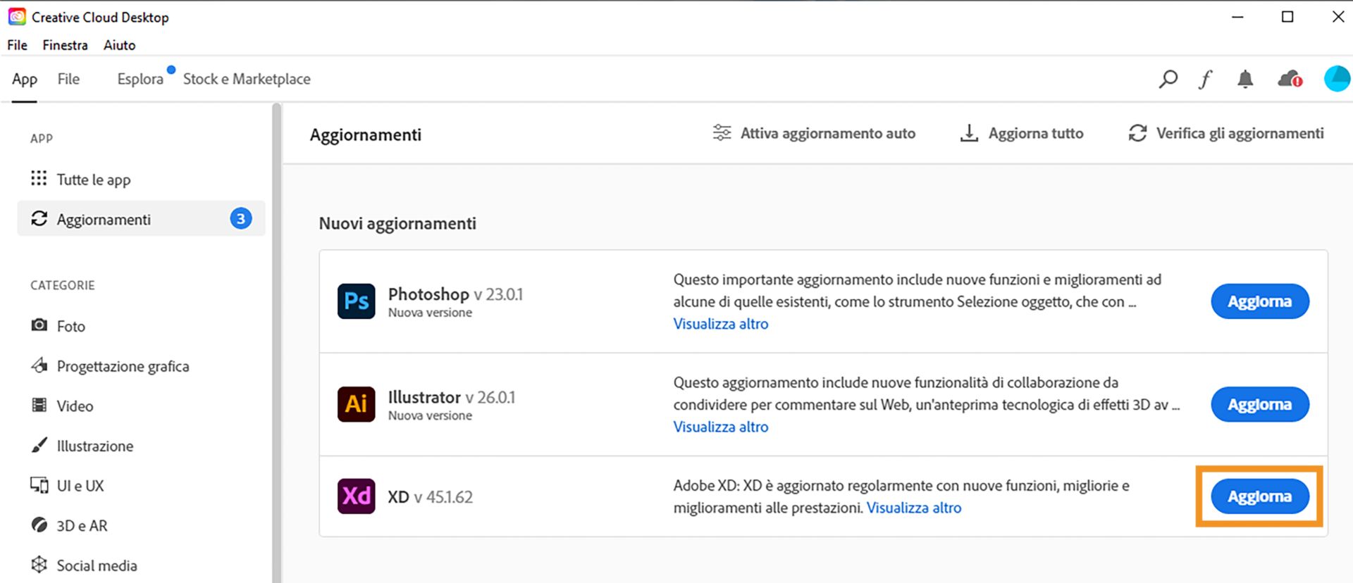 Aggiornamento di XD.