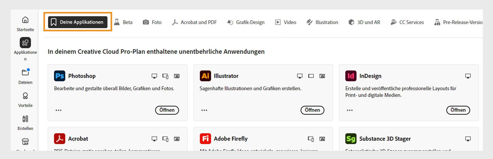 Wähle „Deine Apps“ aus, um alle auf deinem Computer installierten Apps anzuzeigen