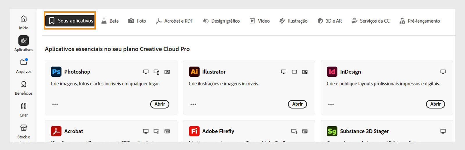 Selecionar Seus aplicativos para exibir todos os aplicativos instalados no computador