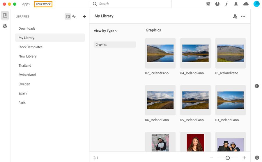 Creative Cloud 데스크탑 애플리케이션의 라이브러리 패널