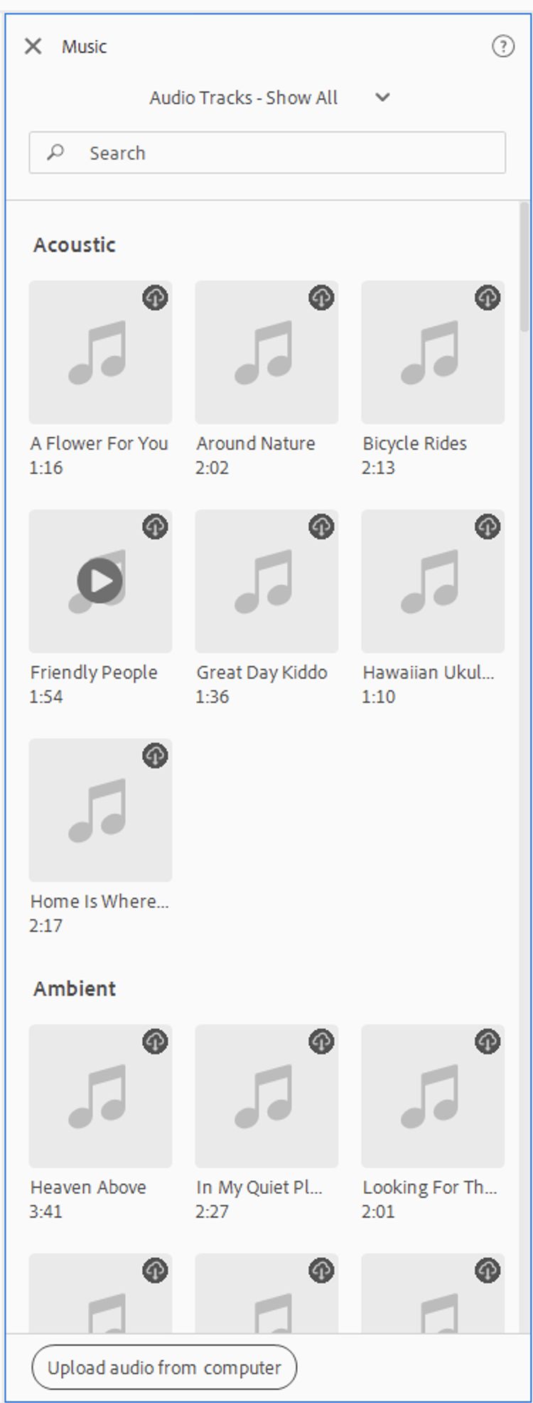 Audio Track section is displayed with Curated Tracks and Your Tracks.