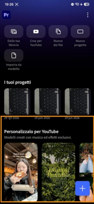 Categoria YouTube Shorts selezionata tra Lifestyle, Bellezza e Viaggi, con sotto un pulsante “Usa questo modello”.