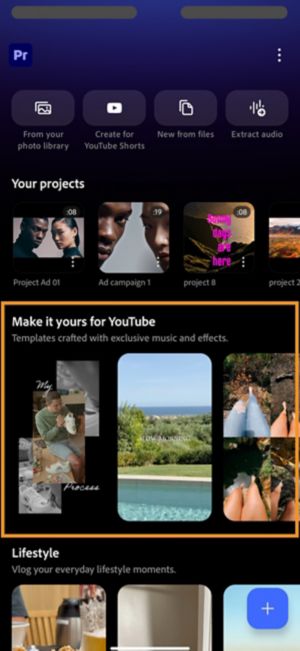 YouTube Shorts category selected among Lifestyle, Beauty, and Travel, with a "Use this template" button below.