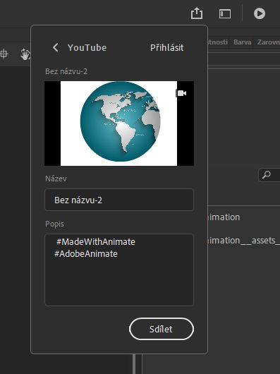 Panel pro sdílení na YouTube