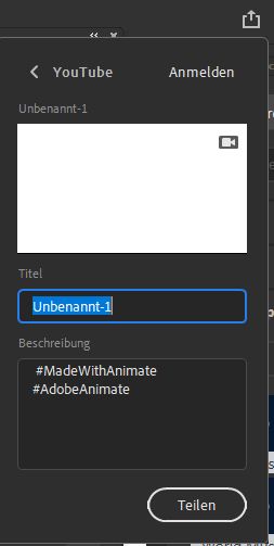 Bedienfeld für Freigabe in YouTube