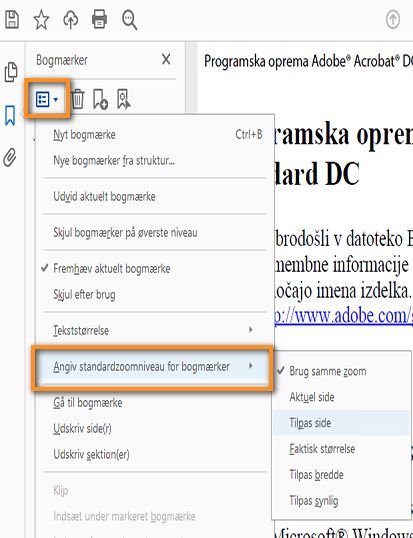 Indstil standardzoomniveau for bogmærker